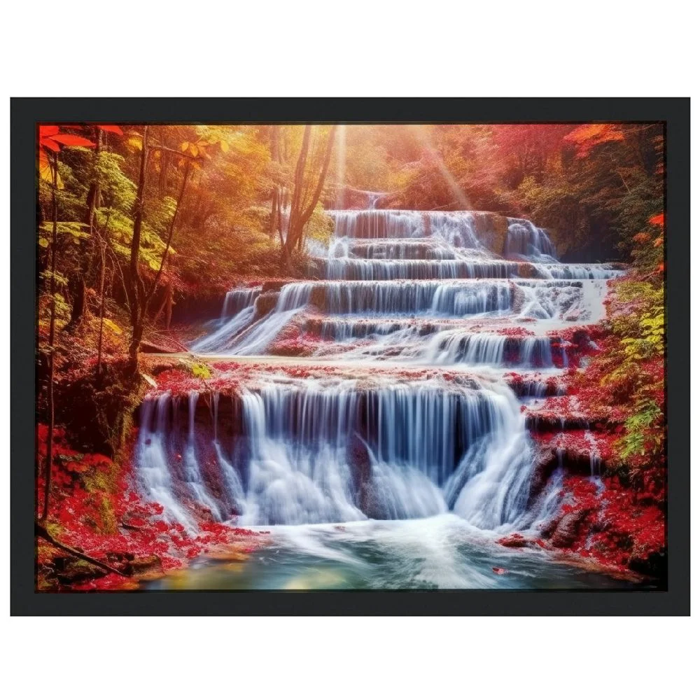 HOMICOZI  Waterfalls Canvas Wall Art Decor Red Trees Forest Landscape Canvas Falls Picture for Living Room Bedroom Office Home Decorations Stretched and Framed Ready to Hang