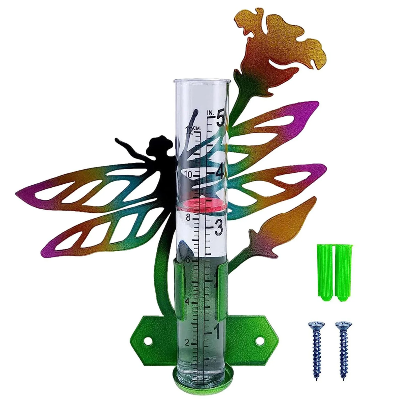 Glass Rain Gauge Easy To Read Rain Collector With Metal Art Garden Tube & Mount