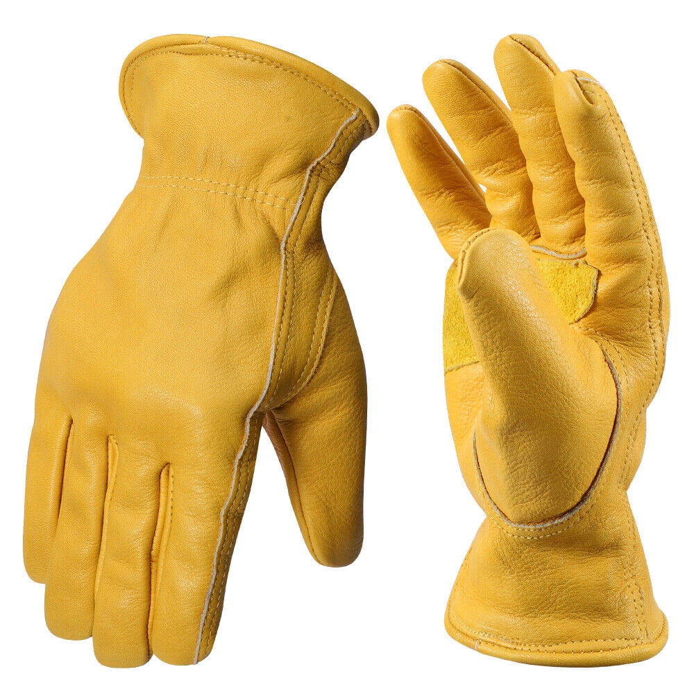 Heavy Duty Thorn Proof Leather Work Gloves Gardening Wood Working Yellow/Black