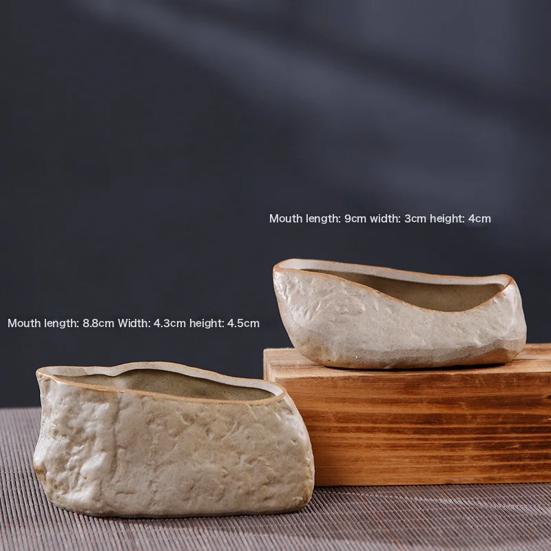 Rough Ceramic Small Stone Succulent Plant Ceramic Flower Pot Retro And Simple New Suite New Set Combined Potting With Holes 1 Coarse Pottery Medium Stone Ceramic