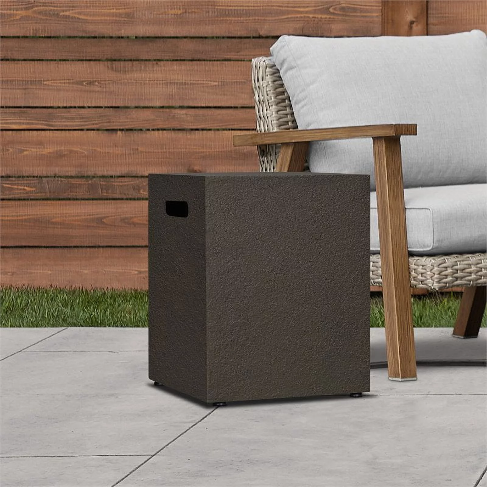 Afuera Living Modern Metal Propane Tank Cover in Kodiak Brown