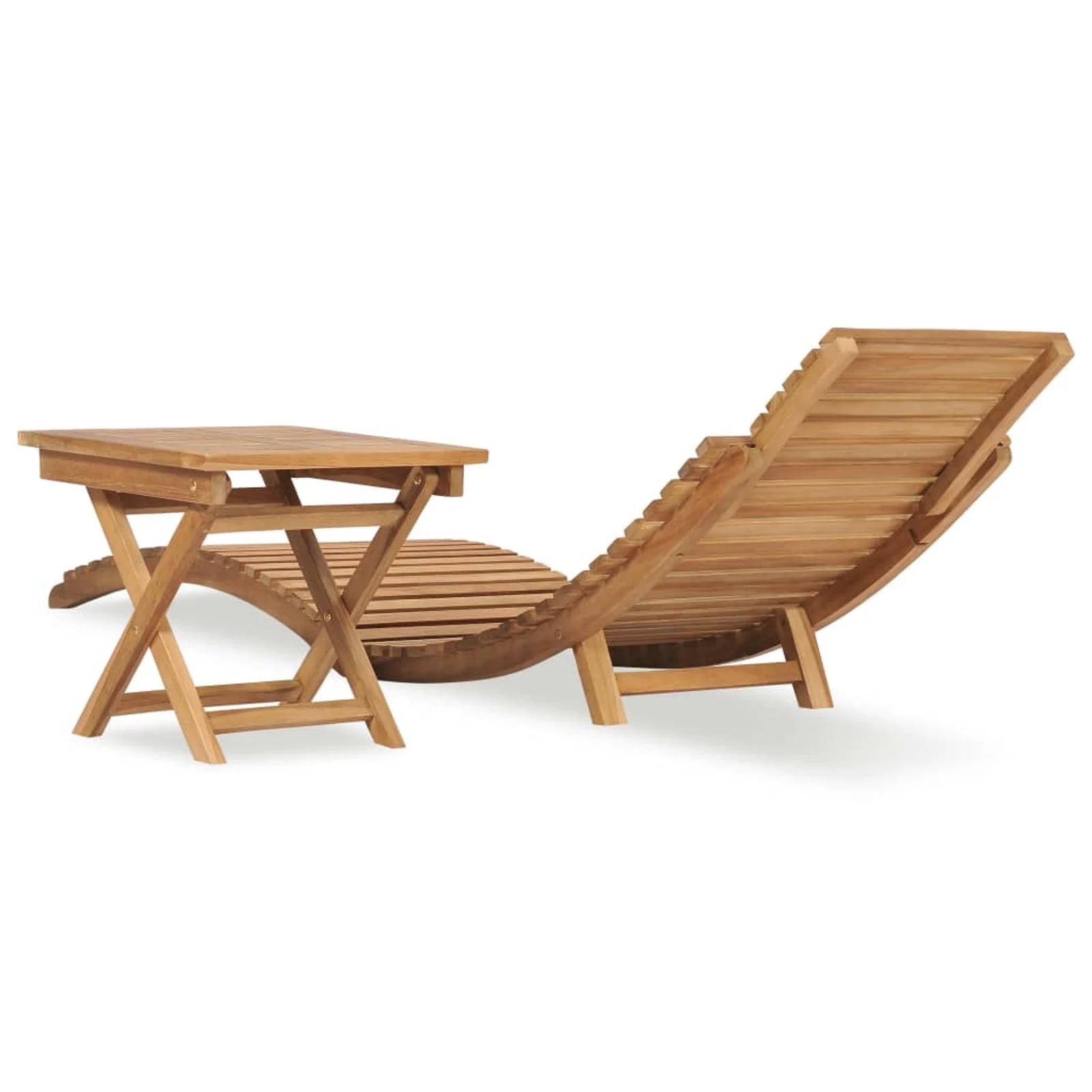 Carevas Folding Sun Lounger with Table Solid Teak Wood