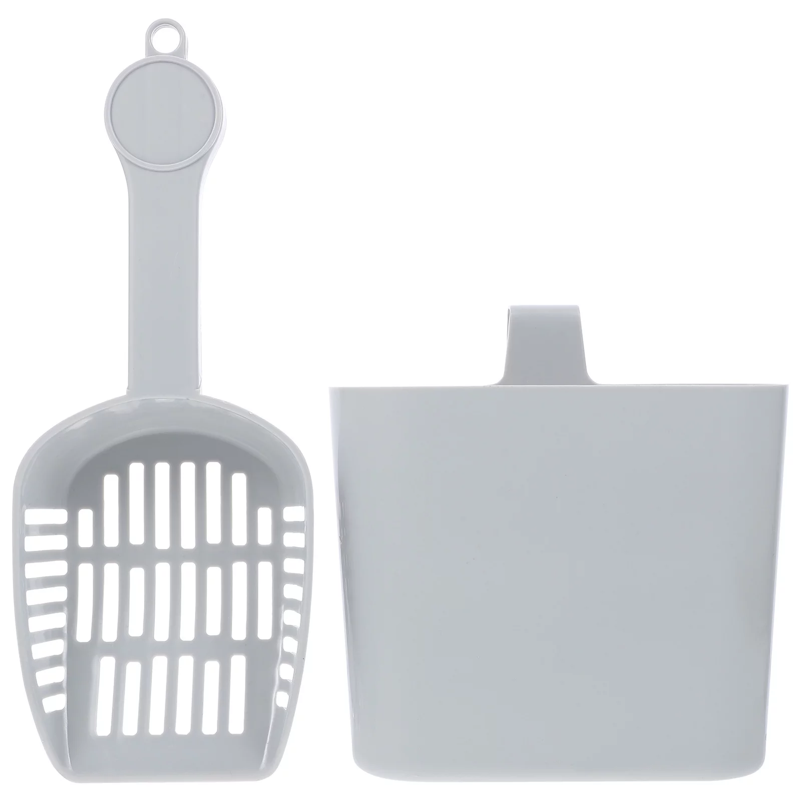 2pcs in 1 Set Portable Cat Kitten Litter Scoop Pet Sand Shovel and Storage Barrel Cleaning Shovel Tool Set Cleaning Accessories(Grey)