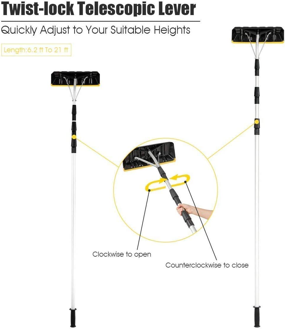 Feet Adjustable Roof Snow Rake with Large Blade Telescoping Scratch-Free Roof Snow Removal Tool