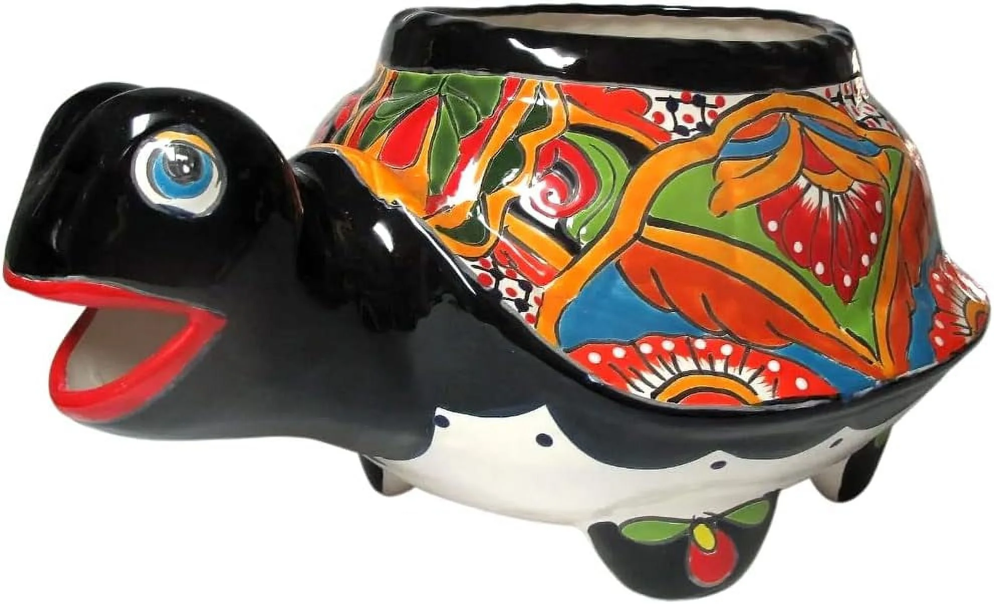 Bocona Turtle Planter Hand Painted Indoor Outdoor Multi Colored Figure Glazed