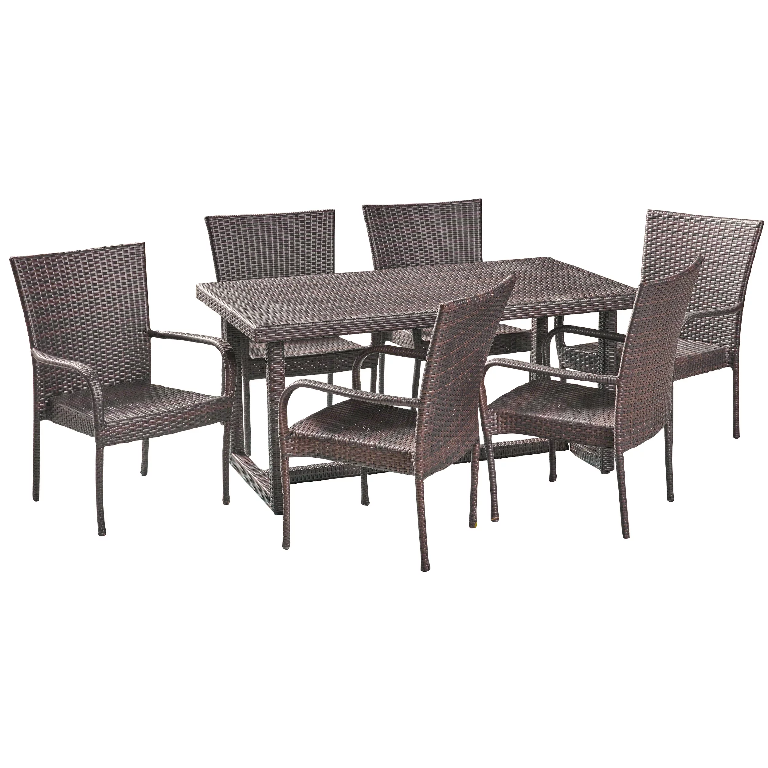 Noble House Melville 7 Piece Wicker Patio Dining Set in Brown