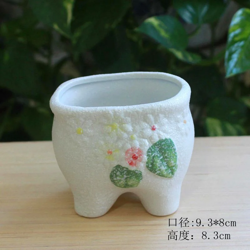 Snowflake Glaze Ceramic Succulent Planter - Nordic Style Rabbit Flower Pot - Ceramic Desktop Planter