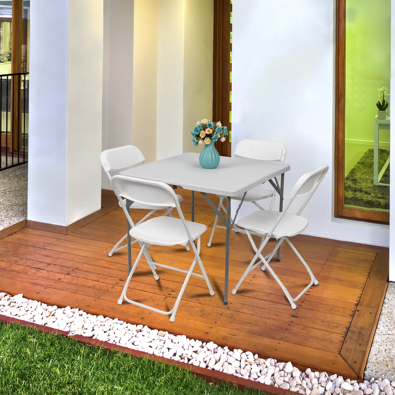 6-Piece White Classic Garden Plastic Folding Chair Set with Injection Molding Technology