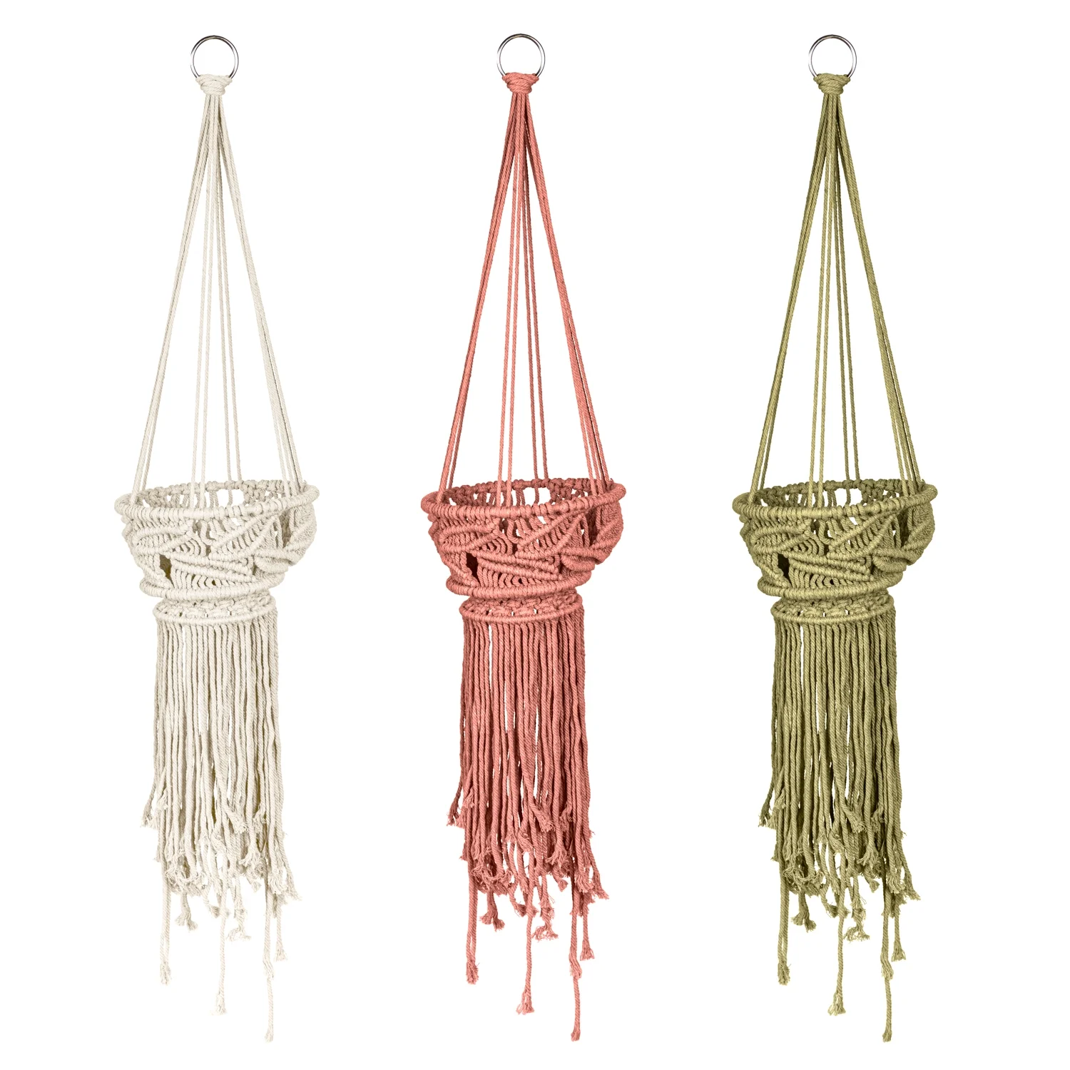Macrame Medium Hanging Nouveau Plant Cover, 3 Asst: Natural/Sage/Blush