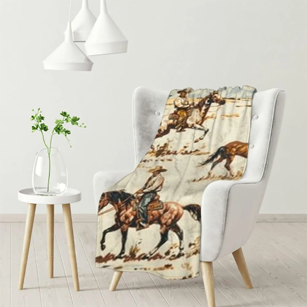 nygtbtfer Blanket, Ride Horse West Theme Soft Throw Blanket for Boys, Country Flannel Blanket Cover for Couch Chair Bed Outdoor Travel White