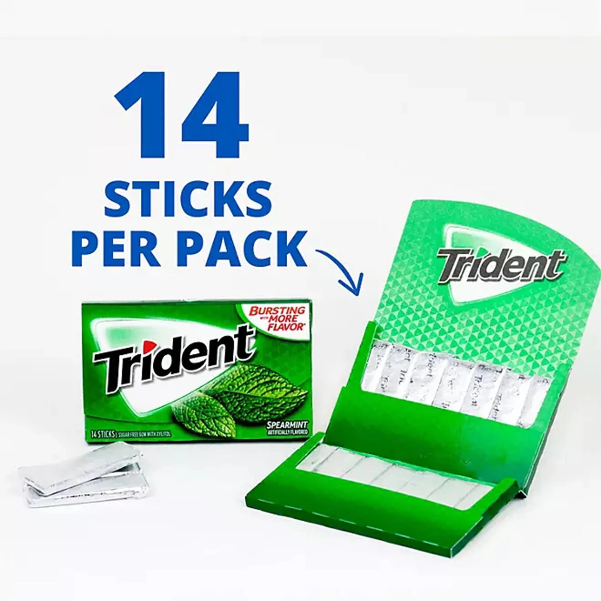 Pack Of 4 Pcs Trident Spearmint Sugar Free Gum | 1.2 oz Per Pack | GOLDENROW