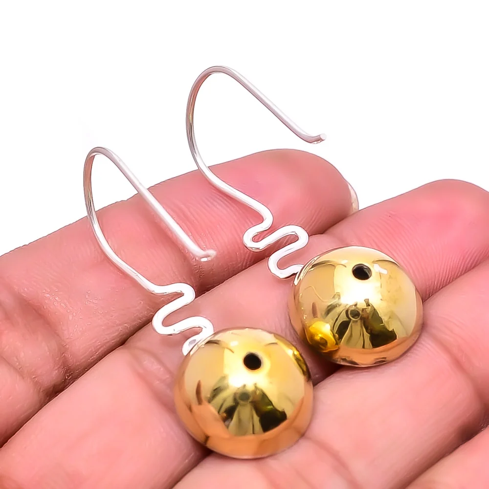 Blue Rainbow Calsilica 925 Silver Plated Two Tone Earring 1.56