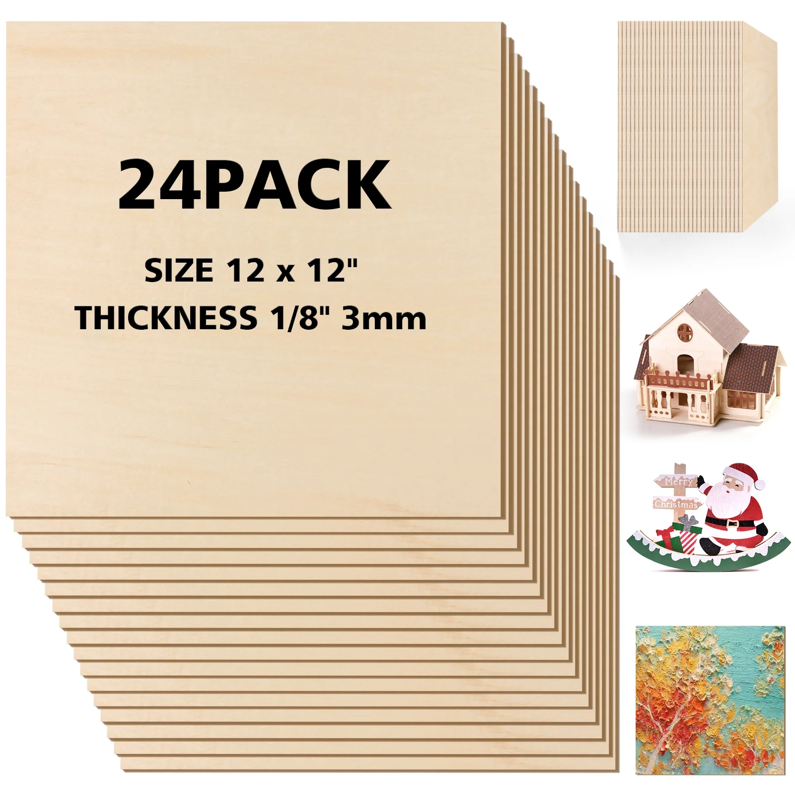 Basswood Sheets 1/8 x 12 x 12 inch - 3mm Basswood Sheets Plywood Sheets Balsa Wood, 24Pcs Square Unfinished Wood Board for DIY Crafts, Laser Cutting, Wood Burning, Painting, Model Carving