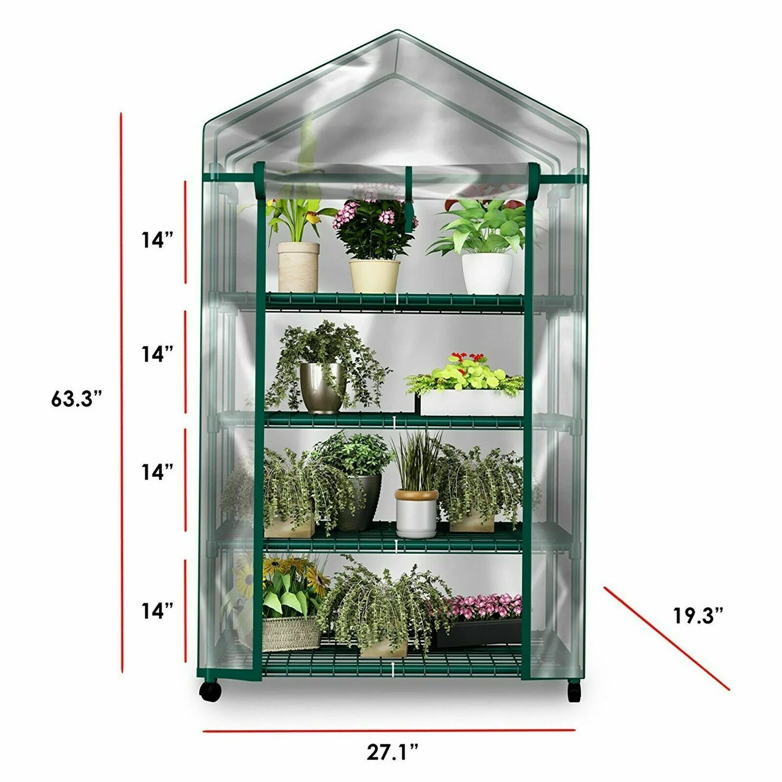 Green House Locking Wheels 4 Shelves w Cover Indoor Outdoor Portable Greenhouse