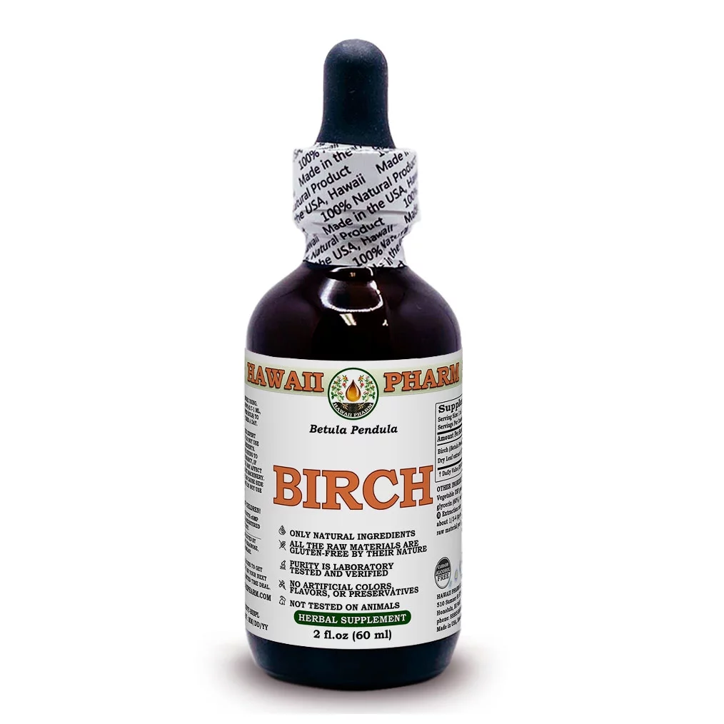 Birch (Betula Pendula) Dry Leaf ALCOHOL-FREE Liquid Extract. Expertly Extracted by Trusted HawaiiPharm Brand. Absolutely Natural. Proudly made in USA. Glycerite 2 Fl.Oz