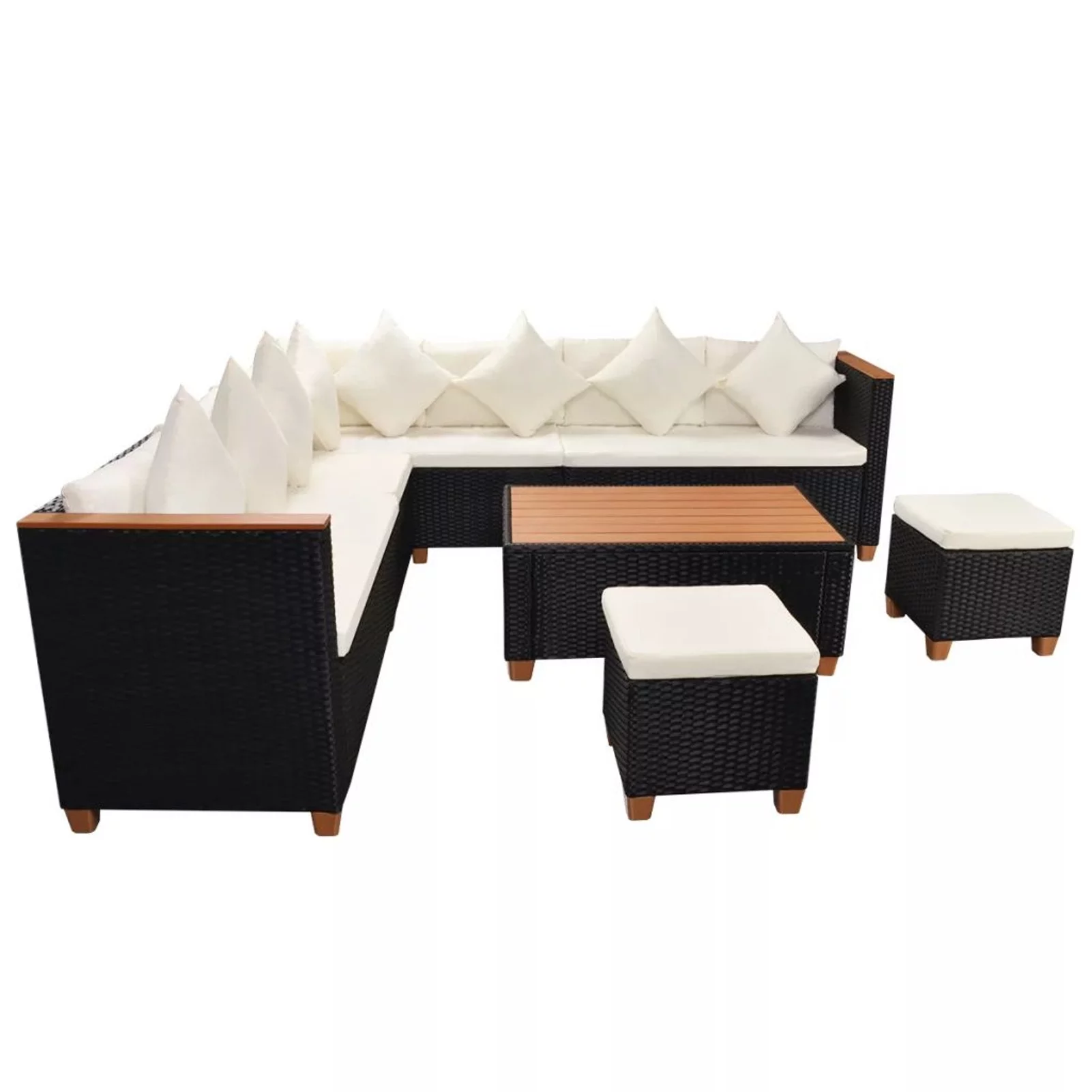 Tomshoo 7 Piece Patio Set with Cushions Poly Rattan Black