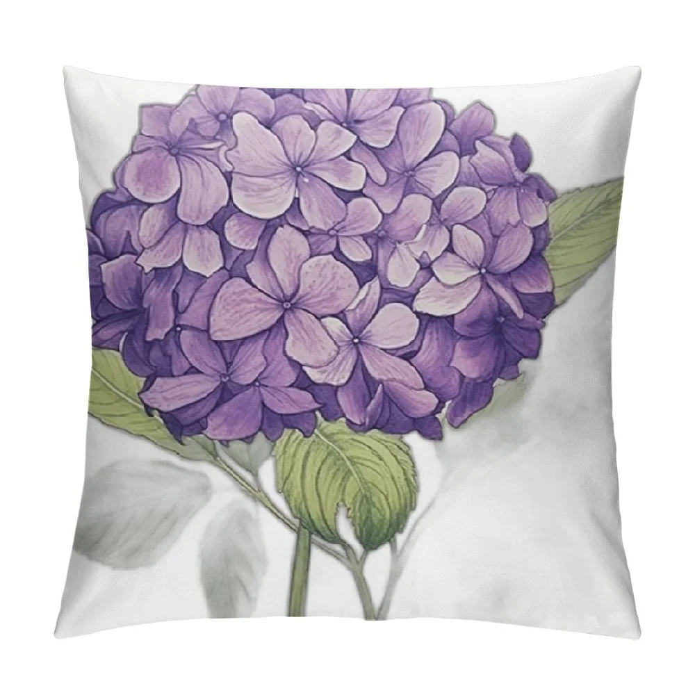 Decorative Velvet Throw Pillow Covers Cushion Case Purple Bouquet Lilac Hydrangea Flowers White Nature Parks Blue Bush Hortensia Abstract Beautiful Pillowcase for Couch Sofa Bed