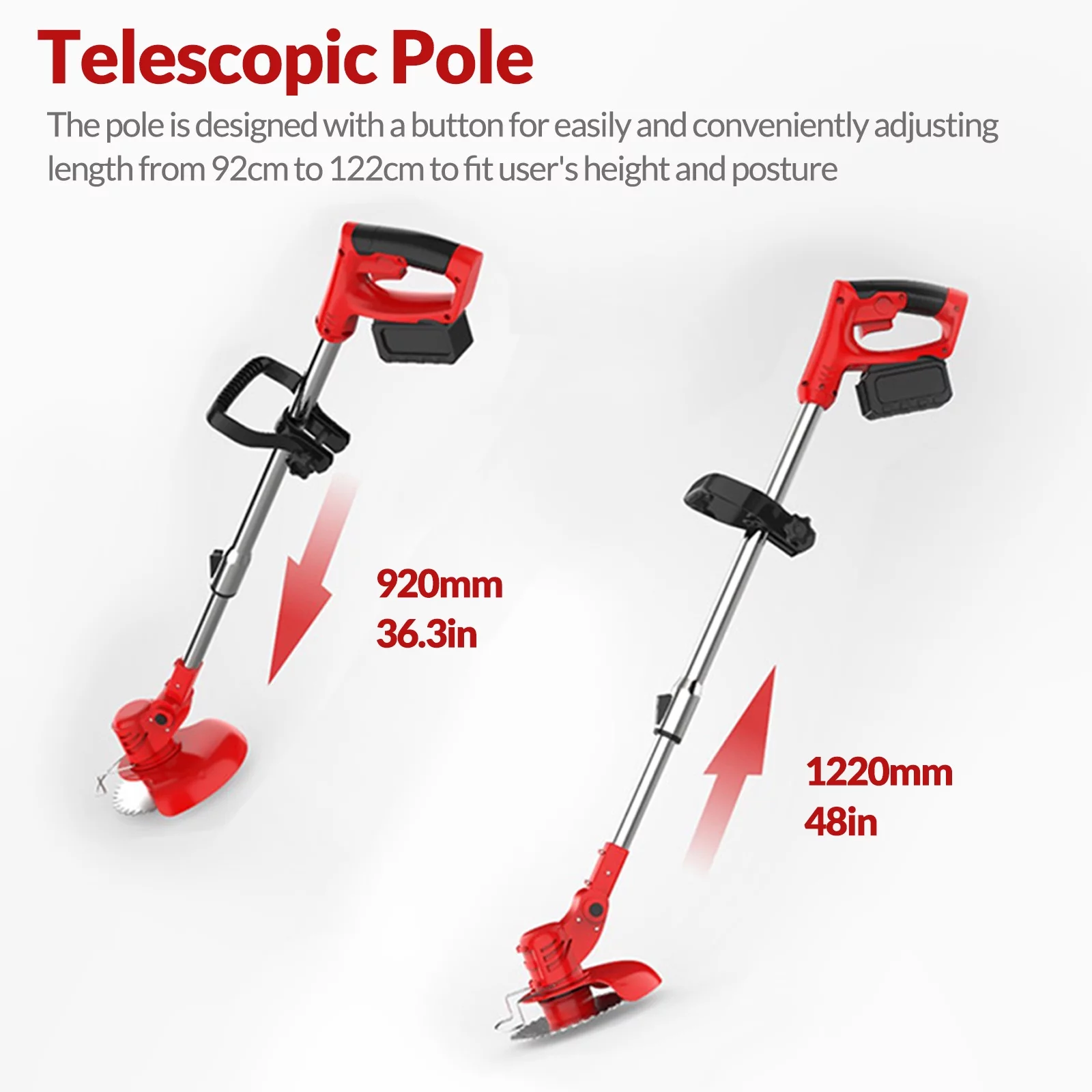 Grass Trimmer Electric Cordless W/Batteries, Battery Weed Wacker, Electric Weed Eater, 21V Cordless Lawn Trimmer Electric, Battery Grass Trimmer, Garden Trimming Tool Red