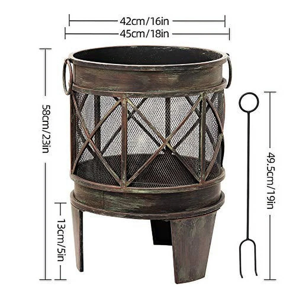 AMAGABELI GARDEN & HOME Fire Pit Outdoor Wood Burning Firebowl Fireplace Heater Log Charcoal Burner Extra Deep Large Round Camping Outside Patio Backyard Deck Heavy Duty Metal Grate Bronze