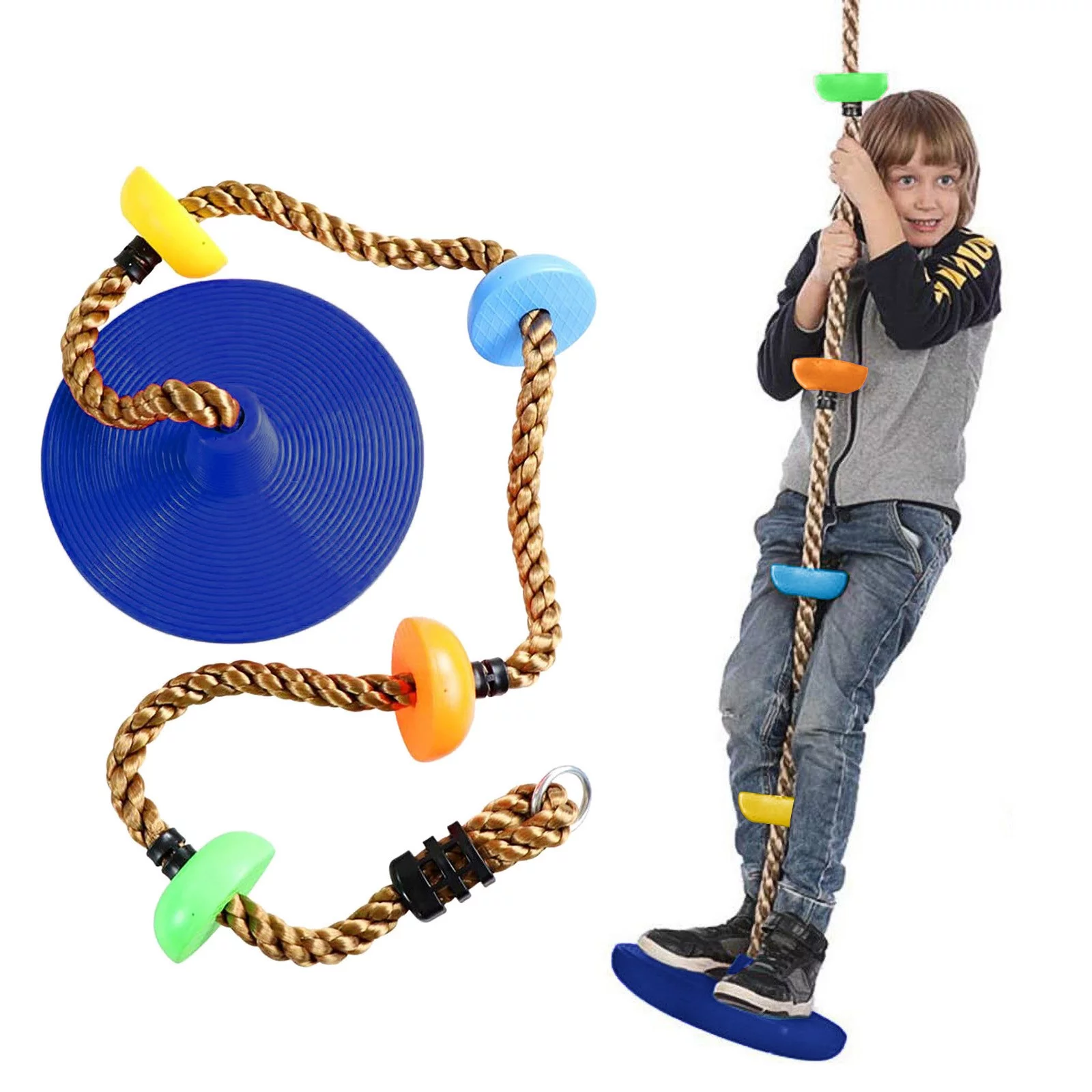 YOHOME 12'' Climbing Rope With Platform & Disc Tree Swing Seat Set Fun For Kids