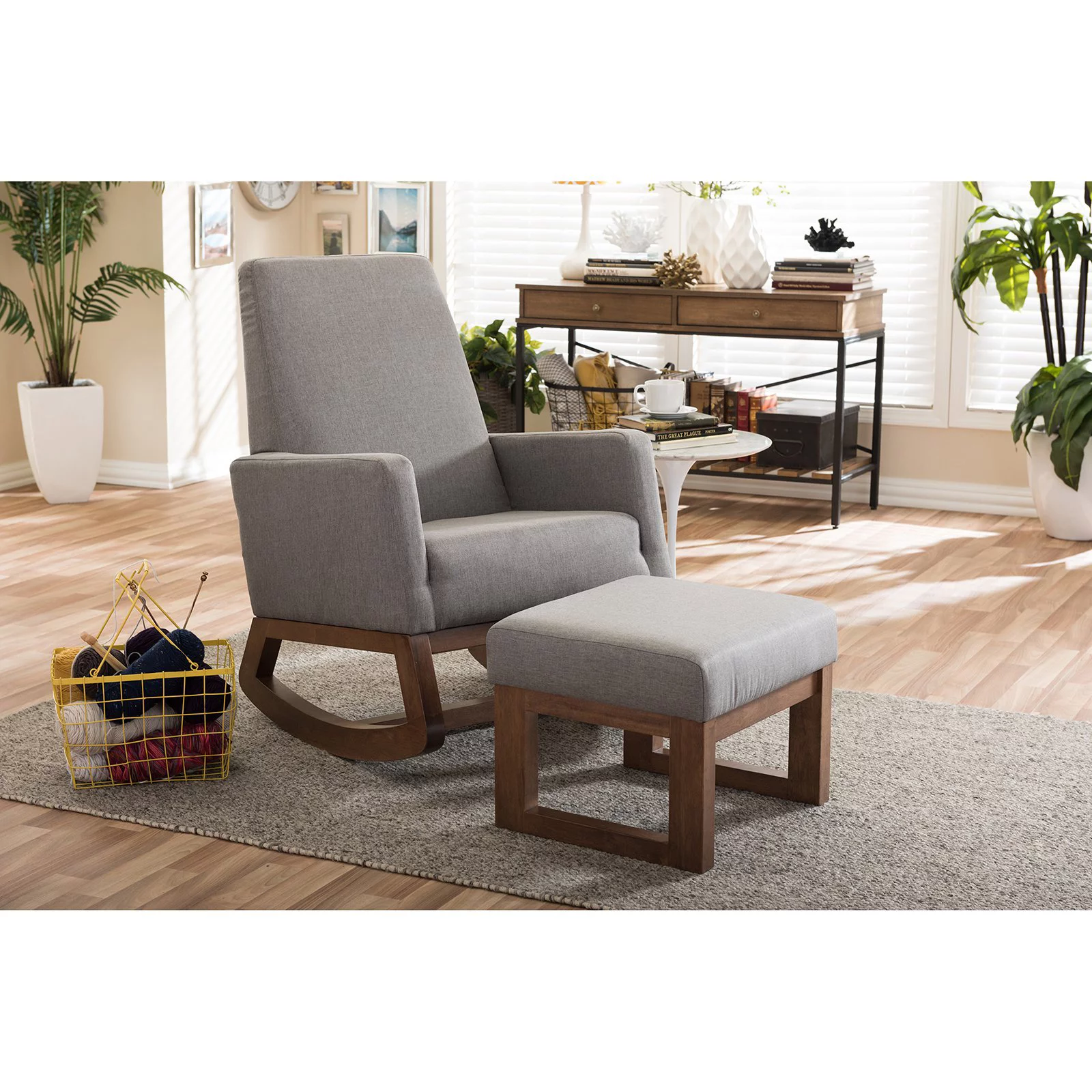 Baxton Studio Yashiya Upholstered Rocker and Ottoman in Beige