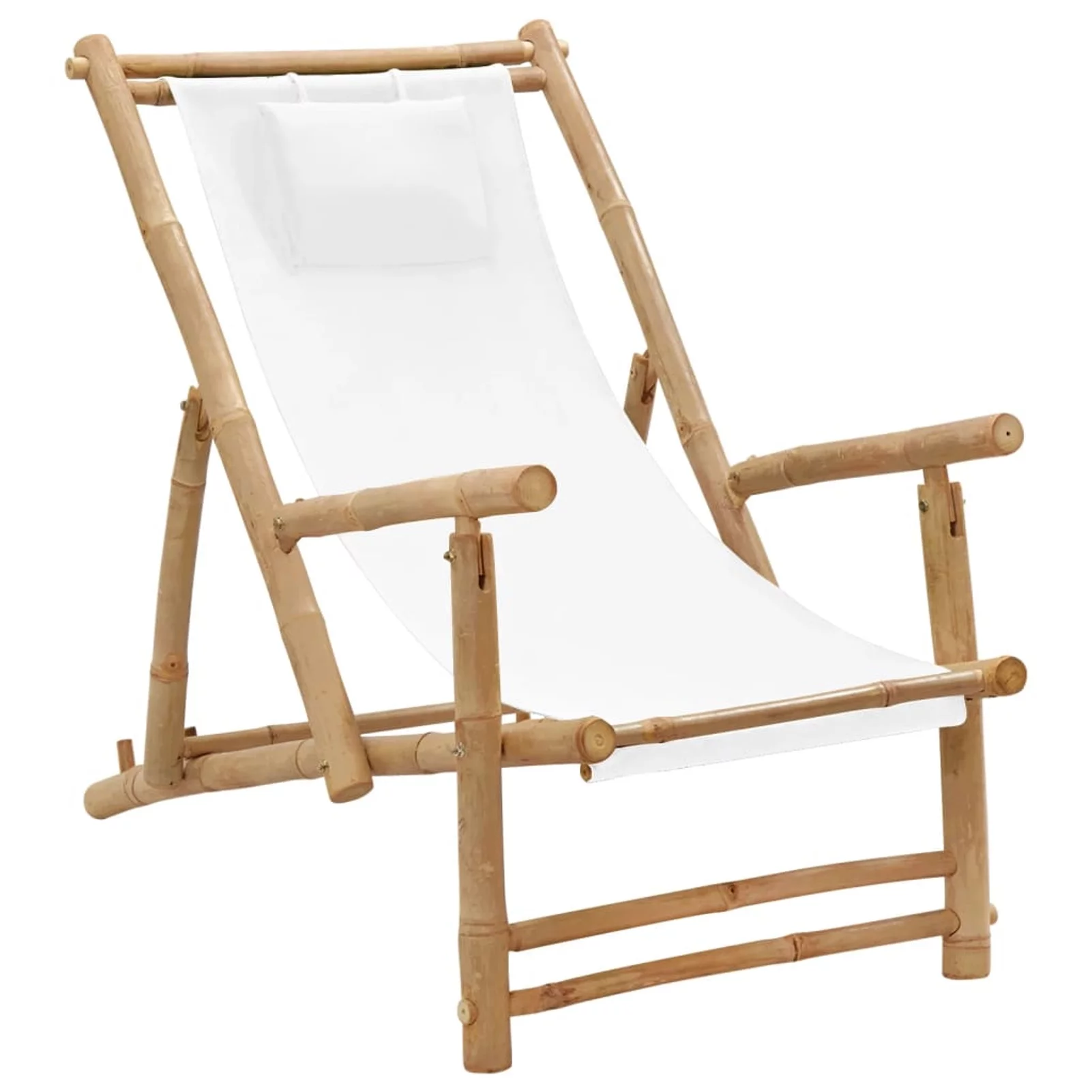 walmeck Deck Chair Bamboo and Canvas White