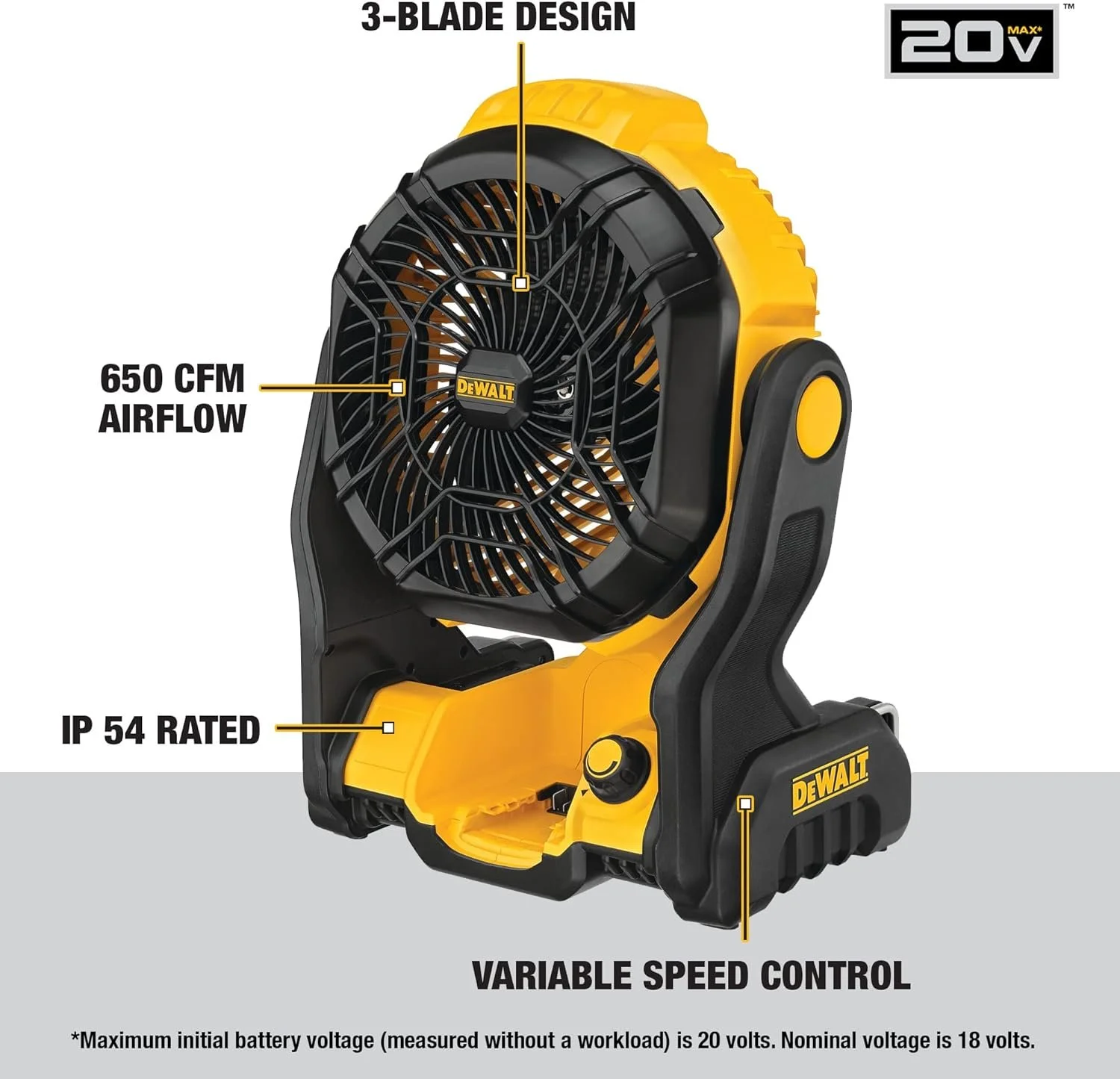 DEWALT 20V MAX Jobsite Fan, Cordless, Portable, Bare Tool Only DCE512B