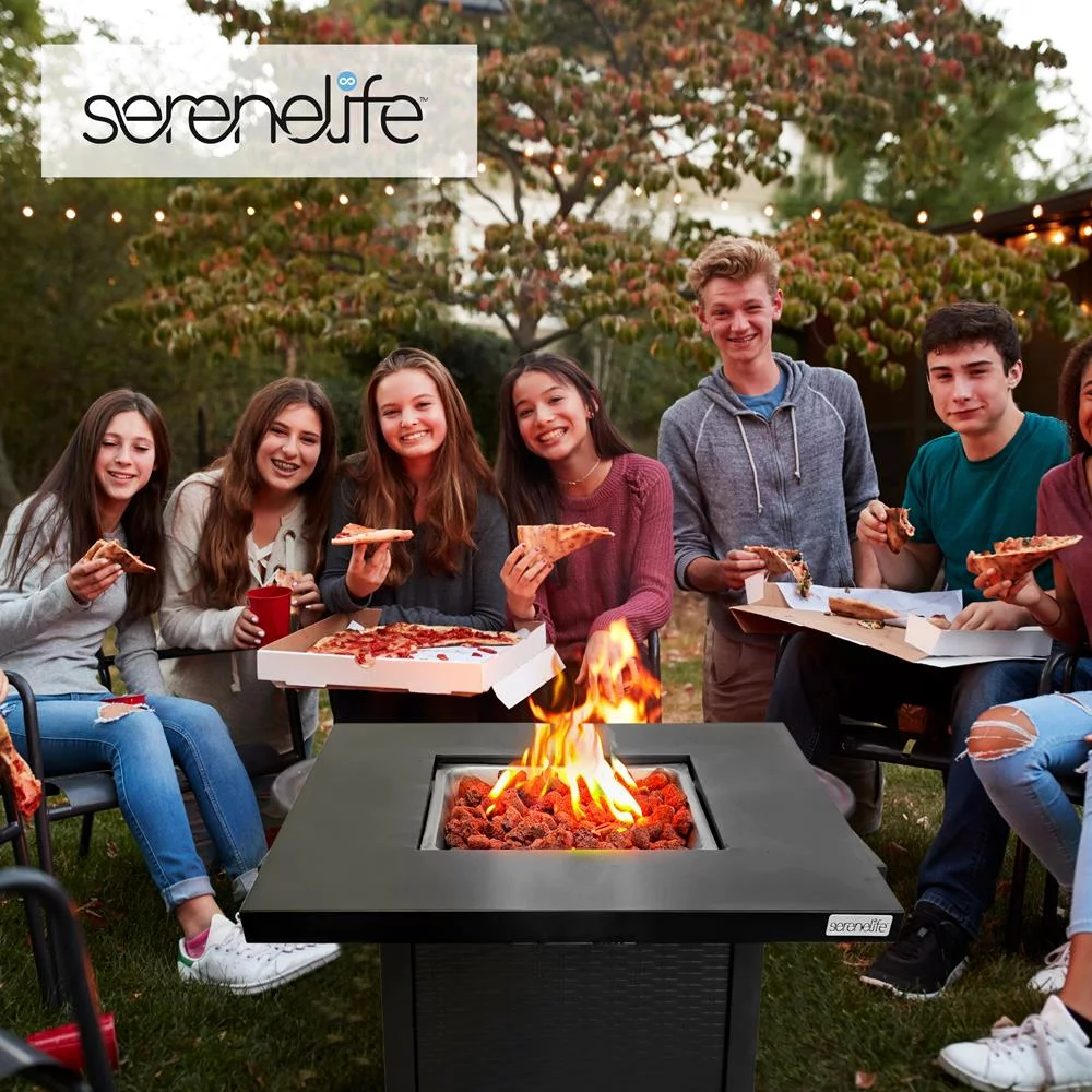 SereneLife 40,000 BTU Propane Gas Ignition Patio Fire Pit Table w/ Cover