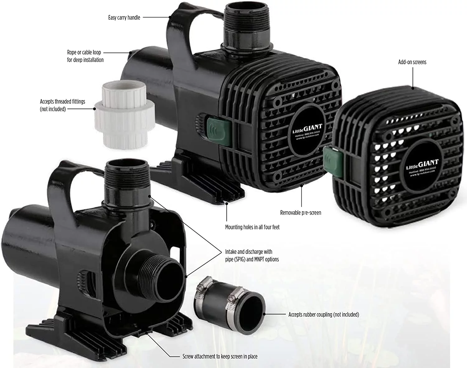 Little Giant Pump Pond Pump,3/16hp,120V AC,Plastic Housing 566725