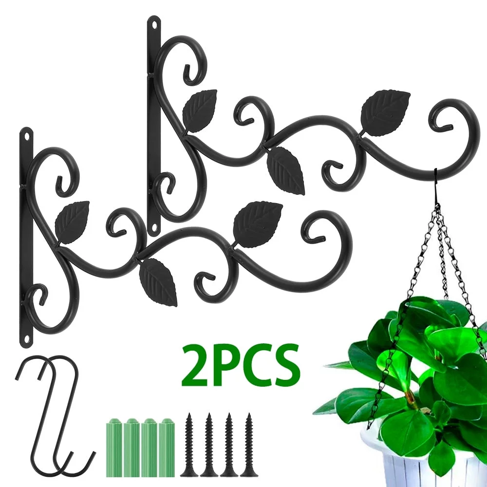 2PCS Hanging Plant Basket Brackets 11.81 in Metal Plant Hanger Hook Heavy-Duty Wall Plant Hooks with Screws for Outdoor Indoor