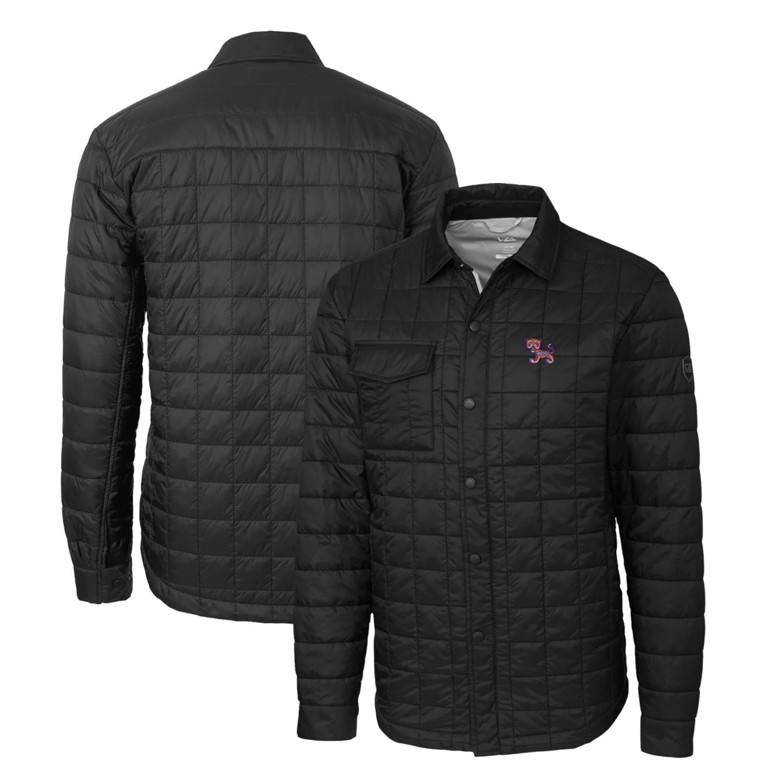 Men's Cutter & Buck Black Clemson Tigers Rainier PrimaLoft Eco Insulated Quilted Button-Up Shacket