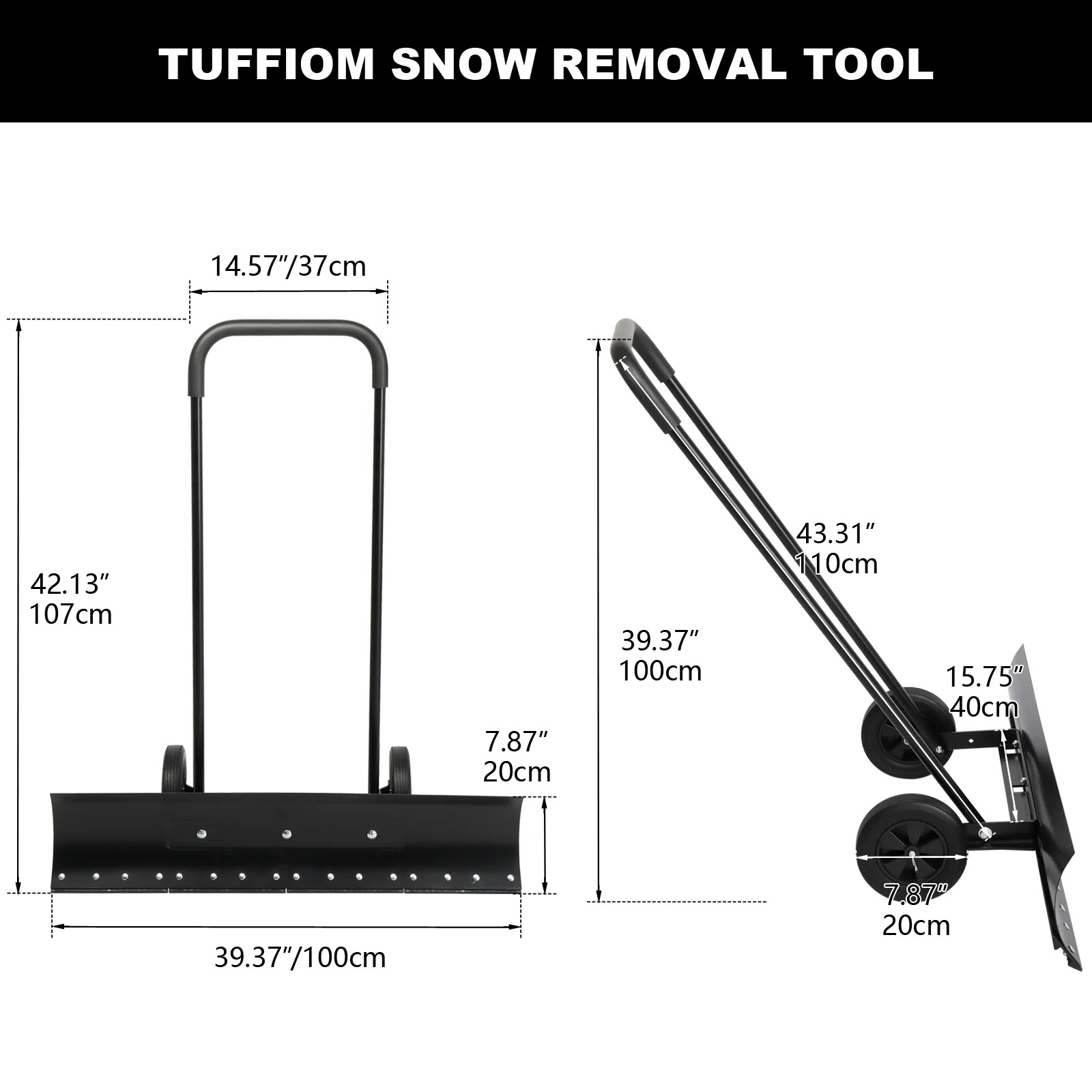 Zimtown Adjustable Wheeled Snow Pusher Wheeled Snow Shovel, Efficient Snow Removal Tool 39