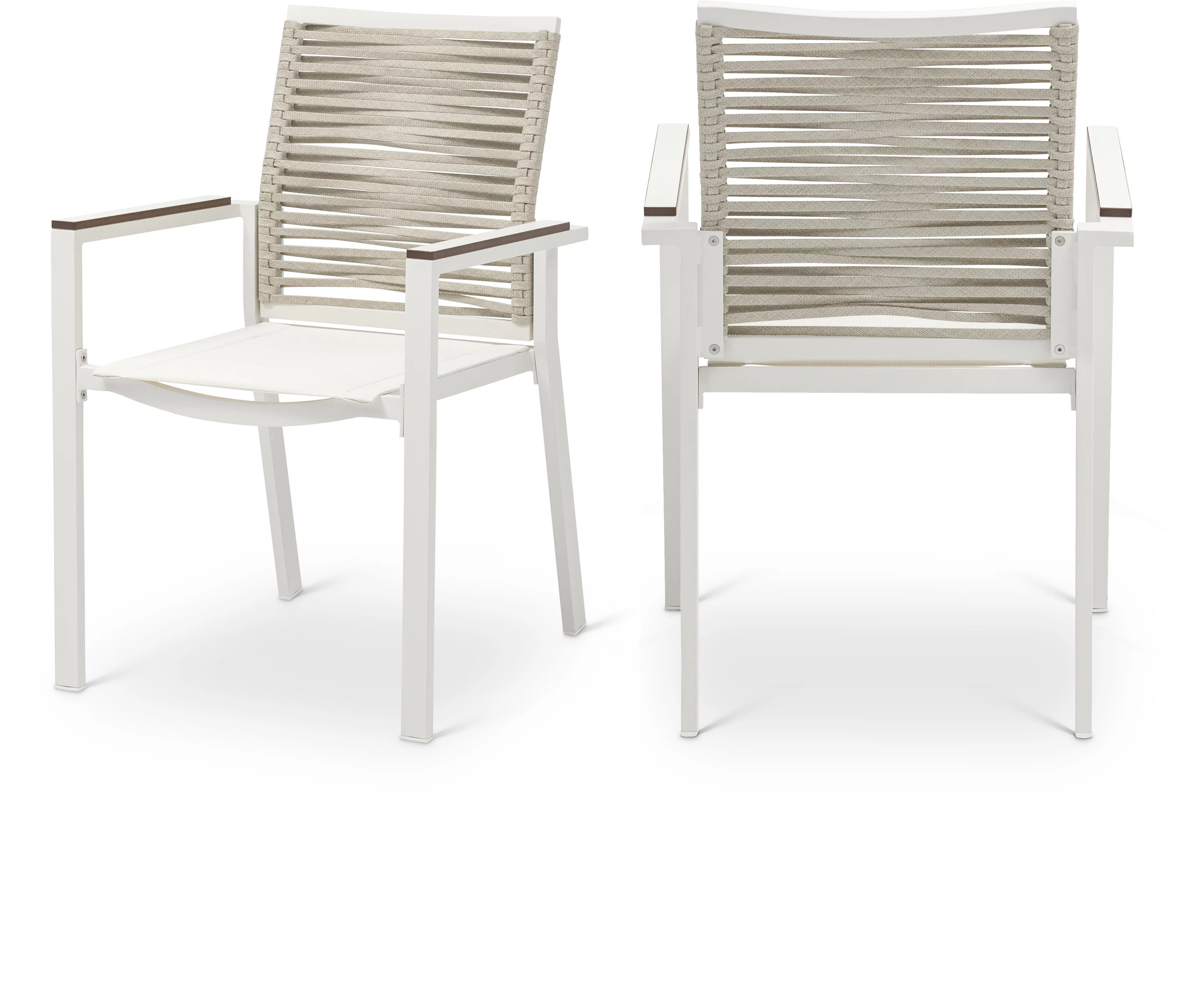 Meridian Furniture Maldives Cream Rope Fabric Outdoor Patio Dining Arm Chair