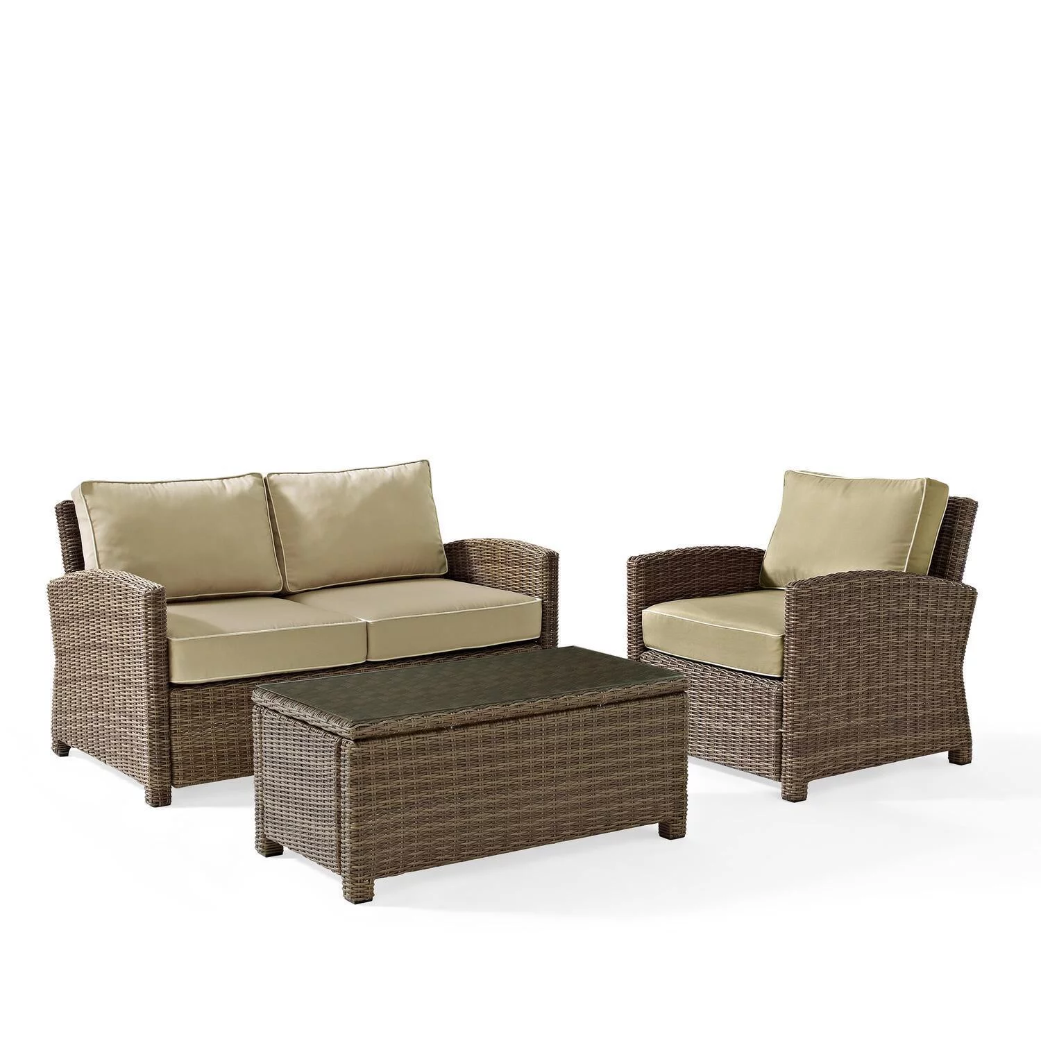 Maykoosh Shabby Chic 3Pc Outdoor Wicker Conversation Set Sangria/Weathered Brown - Loveseat, Arm Chair, & Coffee Table