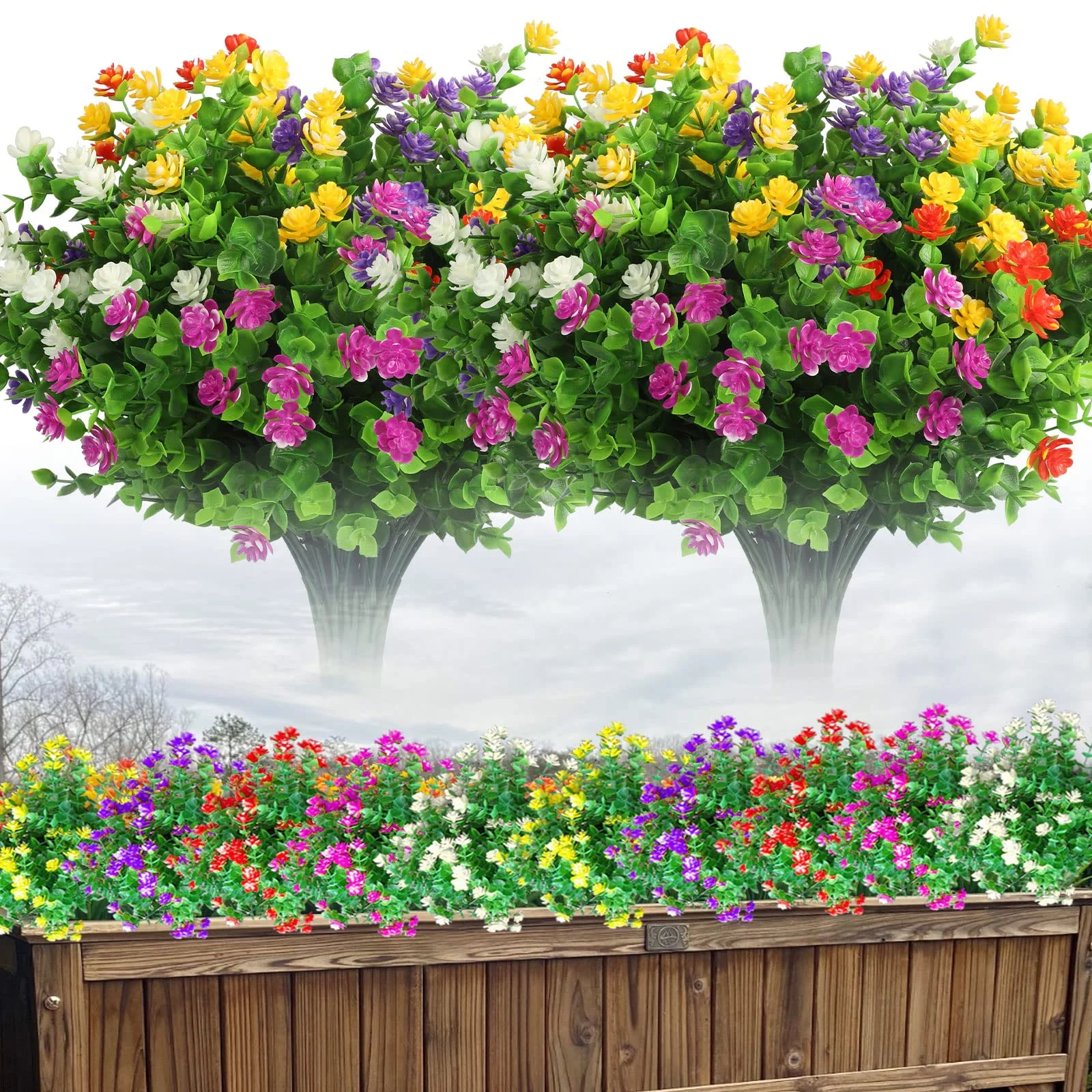 10 Bundles Artificial Flowers Mixed Colors ,Outdoor Fake Flowers UV Resistant Faux Plastic Plants for Indoor Outside Window Box Hanging Planter Decoration