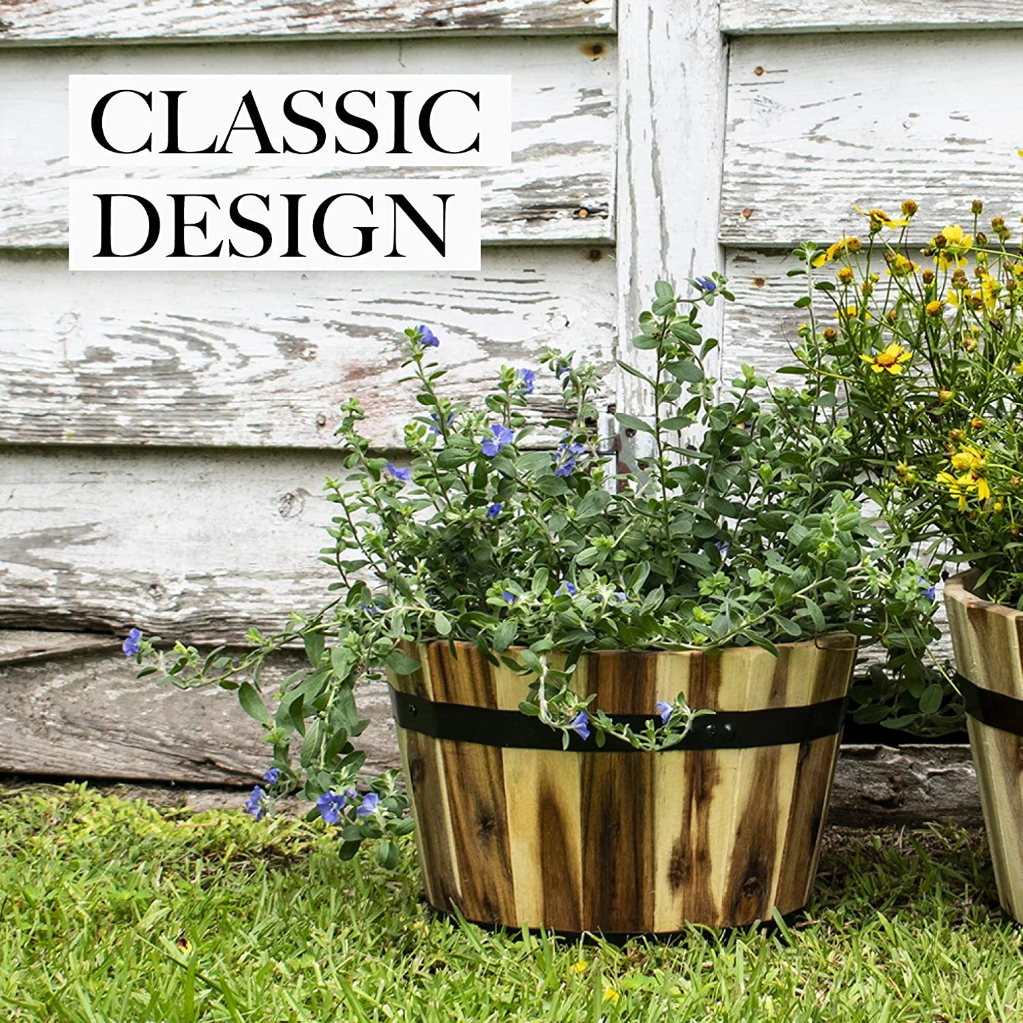 Avera Products (#AWP304180) Round Wood Barrel Planter, 18â D x 11â H