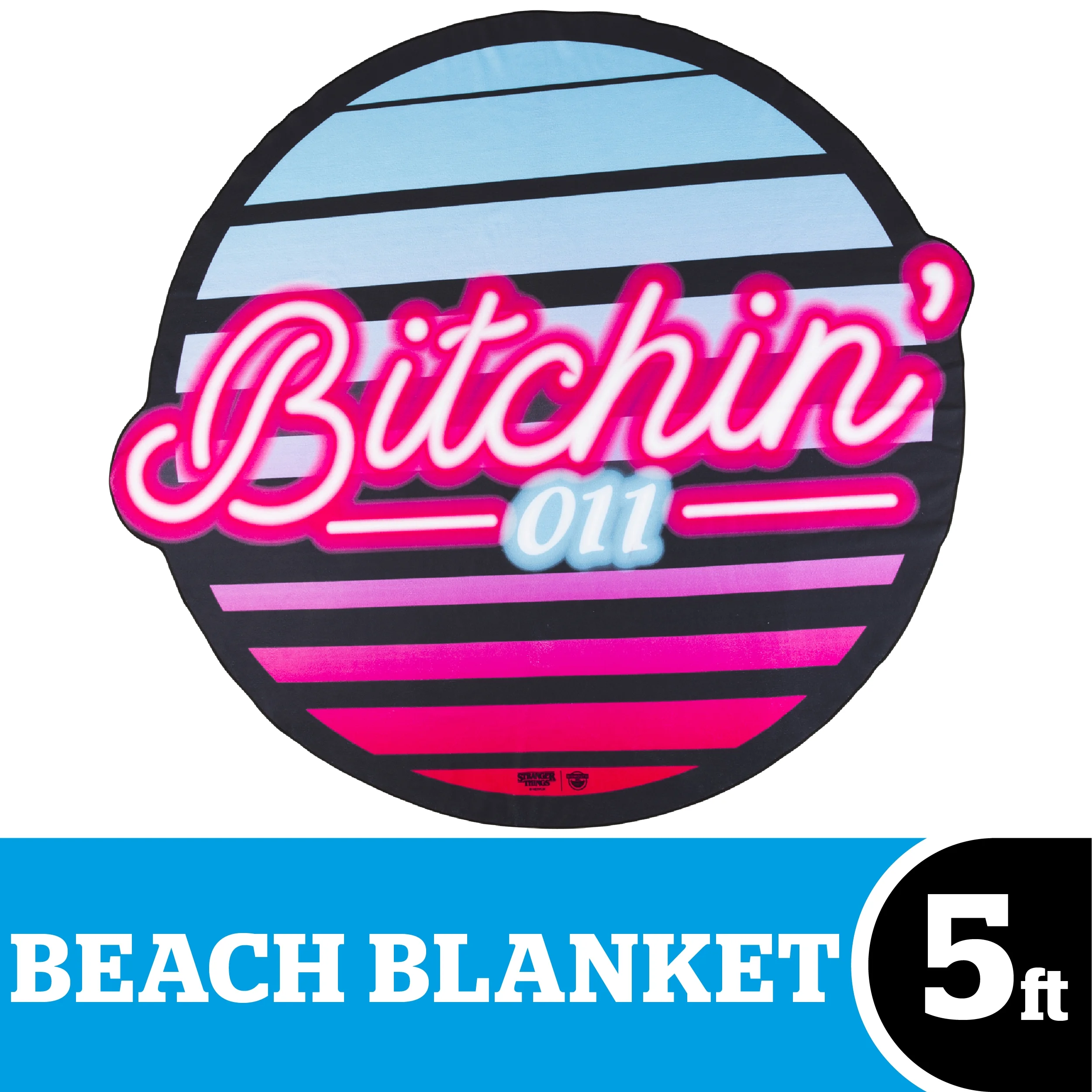 BigMouth Inc. Bitchin’ 011 Beach Blanket – 5 Foot Oversized Round Beach Towel Blanket with Stranger Things Theme, Ultra-Soft, Machine Washable, Makes a Great Gift