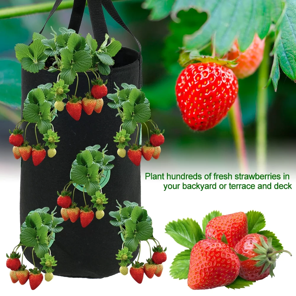 ZOELNIC Strawberry Planting Pot Container Plant Grow Bags Home Hanging Strawberry Planter Growing Bags Reusable Non-woven Fabric Green
