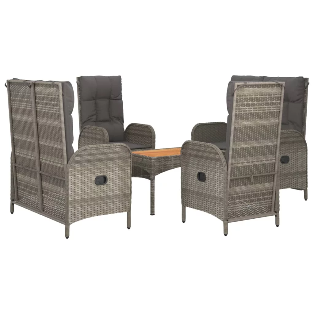 moobody 5 Piece Patio Dining Set with Cushions Gray Poly Rattan