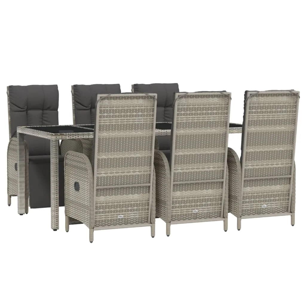 moobody 7 Piece Patio Dining Set with Cushions Gray Poly Rattan