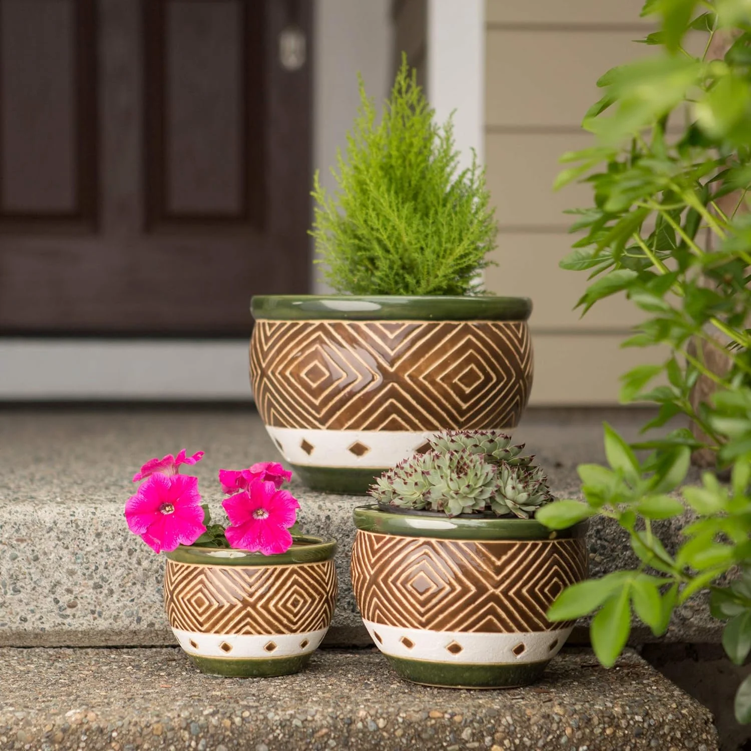 3Pc Ceramic Jade Garden Planters Flower Plant Set