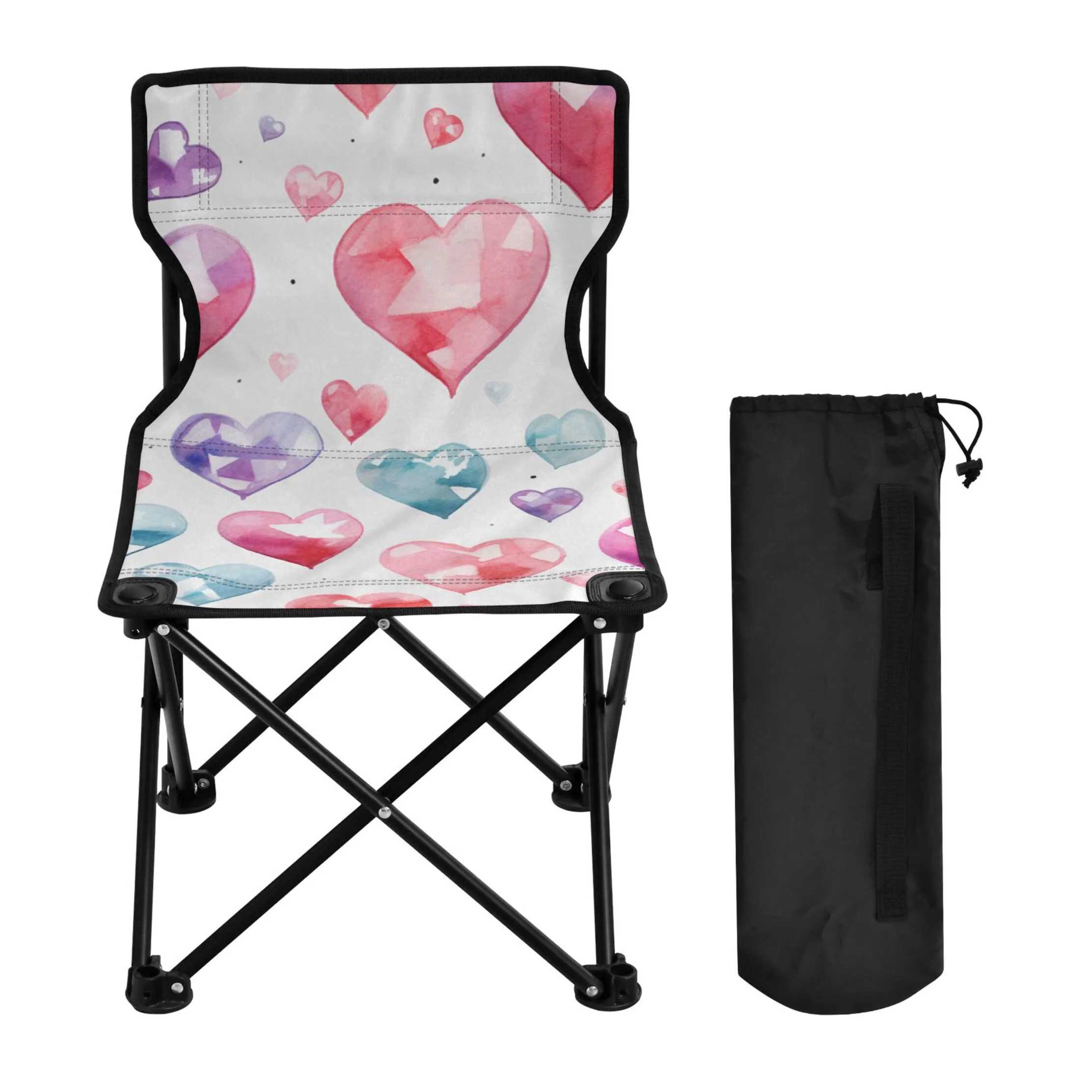 Valentine Love Hearts Portable Camping Chair Outdoor Folding Beach Chair Fishing Chair Lawn Chair with Carry Bag Support to 220LBS