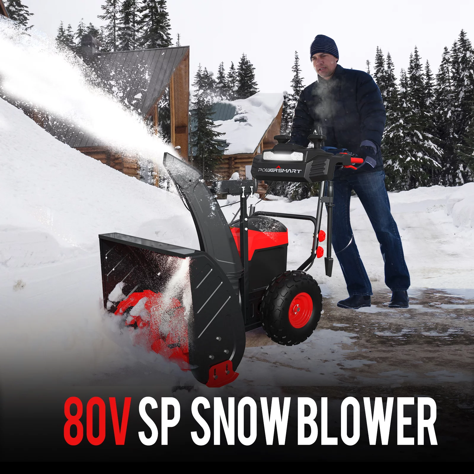 SYNGAR 24 in Cordless Snow Thrower, 80V 6.0Ah Battery Powered Snow Blower with LED Lights, 2-Stage Electric Snow Thrower with Battery and Charger, D9148