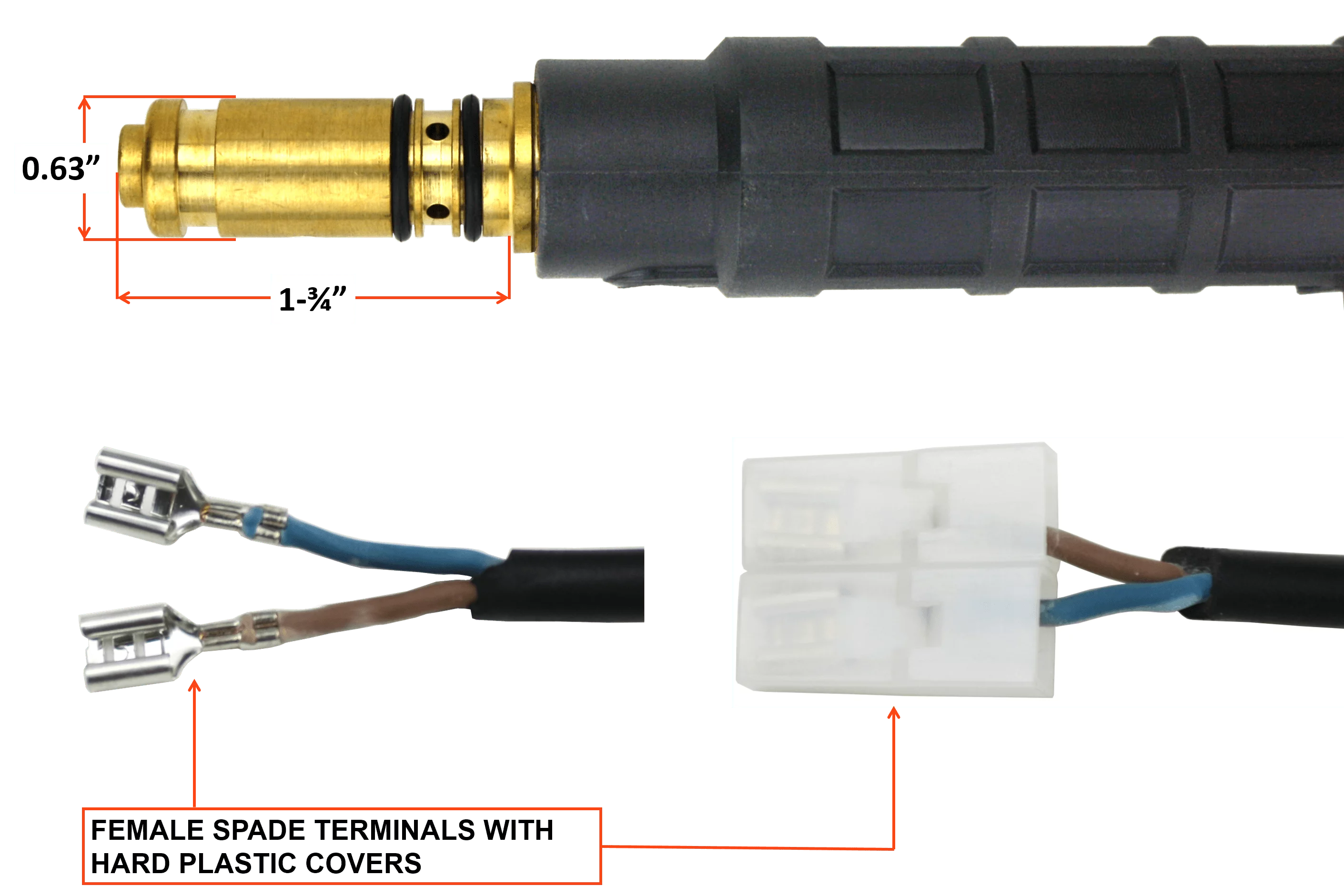 100 Amp MIG Gun Torch compatible with Lincoln Magnum - 10 Feet Cable - Spade Terminals Signal Connectors