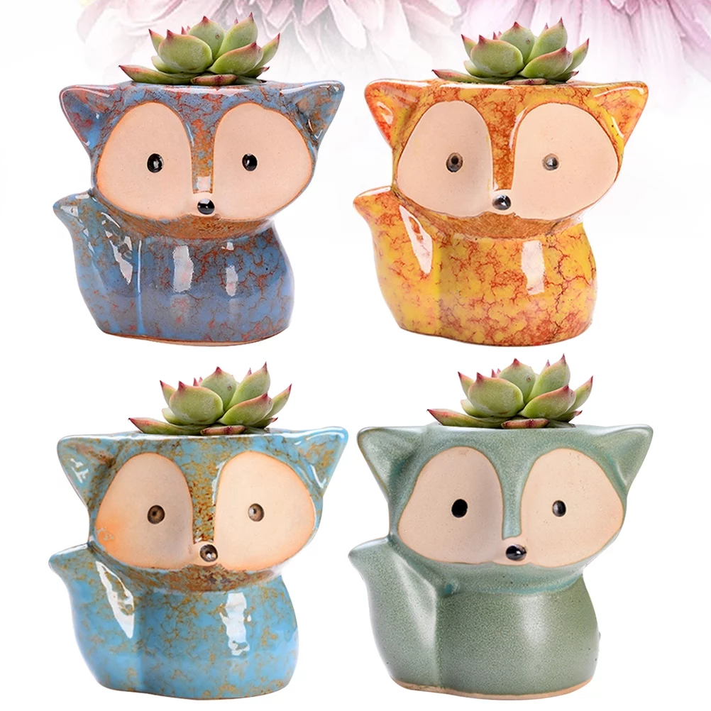Guichaokj 4PCS Style Ceramic Flower Pot Mini Succulent Plant Flower Pot Straight Round Potting Pot Household Flower Container without Plant (Blue, Green, Yellow and Purple)