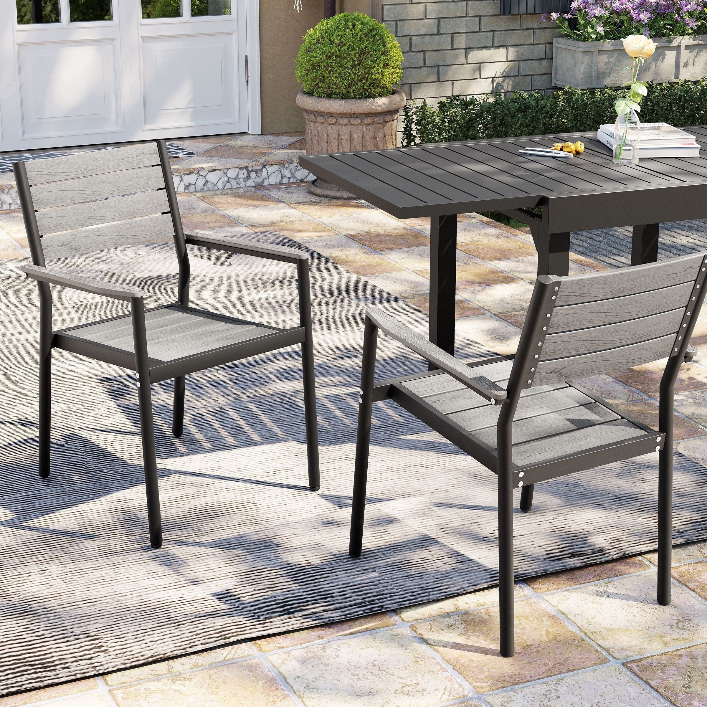 Pellebant  Outdoor Modern Aluminum Dining Chairs with Armrest - 19.4