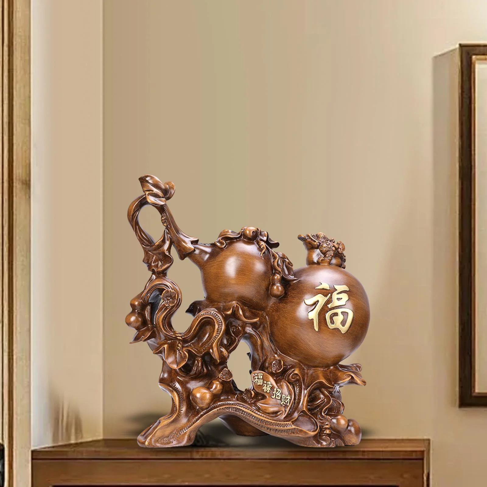 CUTICATE Chinese Feng Shui Gourd Resin Gourd Statue ,Family Gathering Wealth Decoration,Gourd Ornaments for Living Room ,Porch, Office