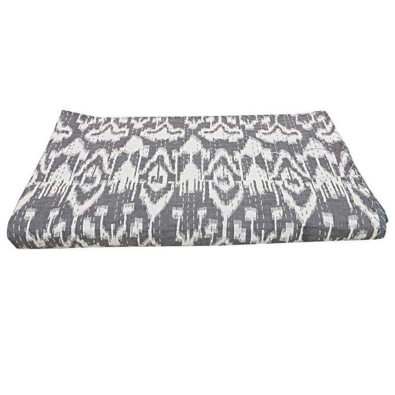 Vinsan International Indian Handmade Cotton Ikat Print Kantha Quilt Tribal Bed Cover Bedspread Blanket Picnic Throw Coverlet Reverisble Bed Throw Black Color Crib Size 36