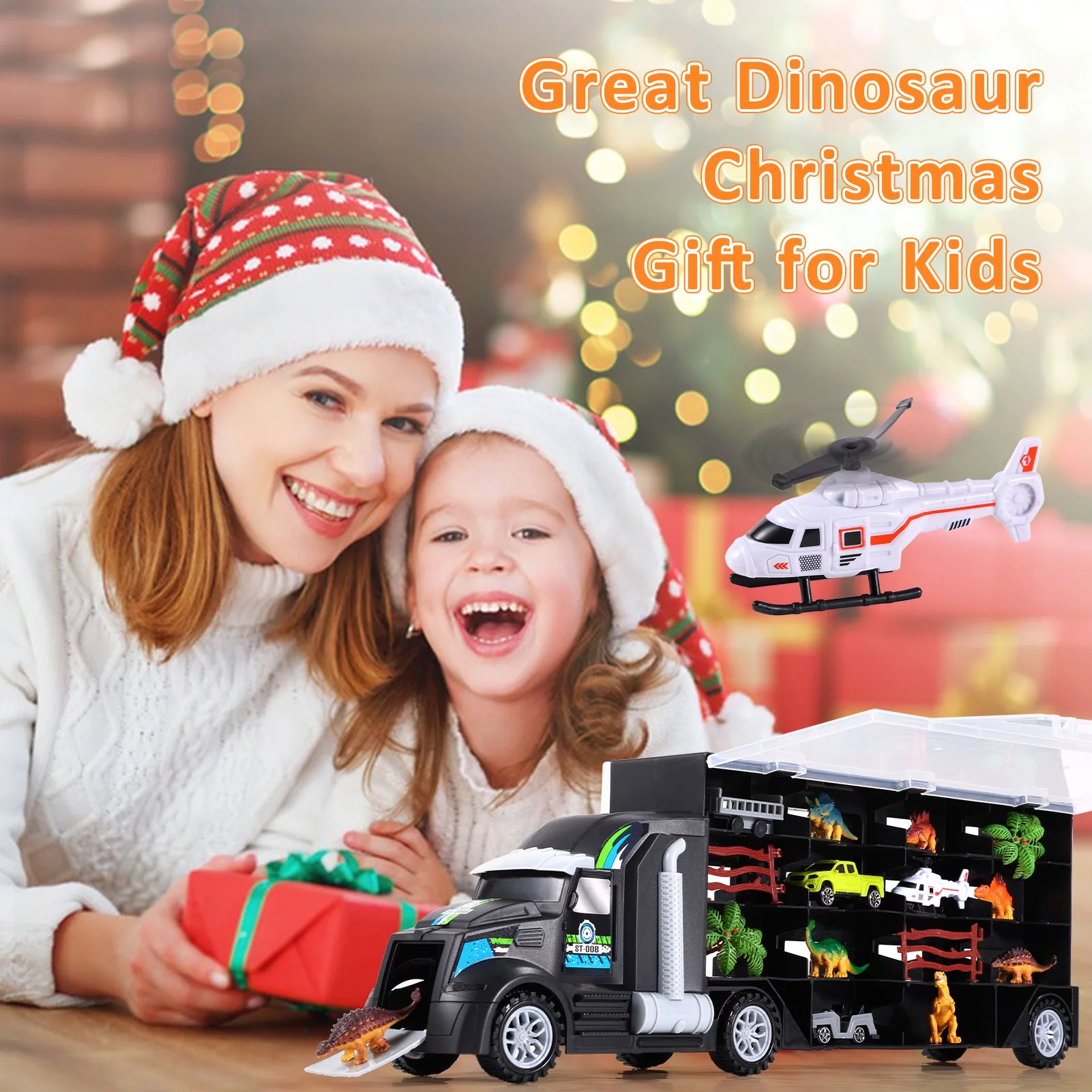 AOKESI Dinosaur Car Toys for Kids, Dinosaur Vehicles Transport Carrier Truck Includes Dino Figures, Mini Cars, Map, Dino Car Playset Toys Gift for Boys Girls 3-12