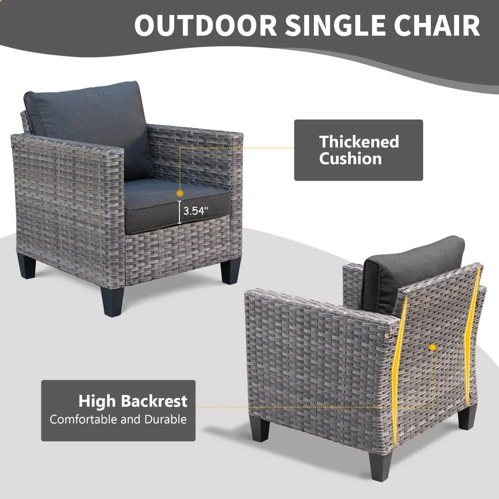 OVIOS  8-piece Patio Conversation Wicker Furniture Set Swivel Chair Set Black